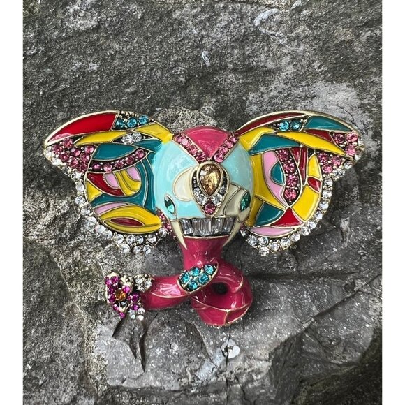 Colorful Elephant Brooch, Swarovski Crystal Brooch, Gift For Her, Elegant - Picture 4 of 5